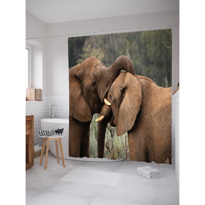 Фотоштора для ванной "Слоны", ш 180 х в 200 см, разноцветный
