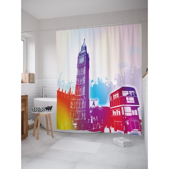 Фотоштора для ванной "Краски Лондона", ш 180 х в 200 см, разноцветный