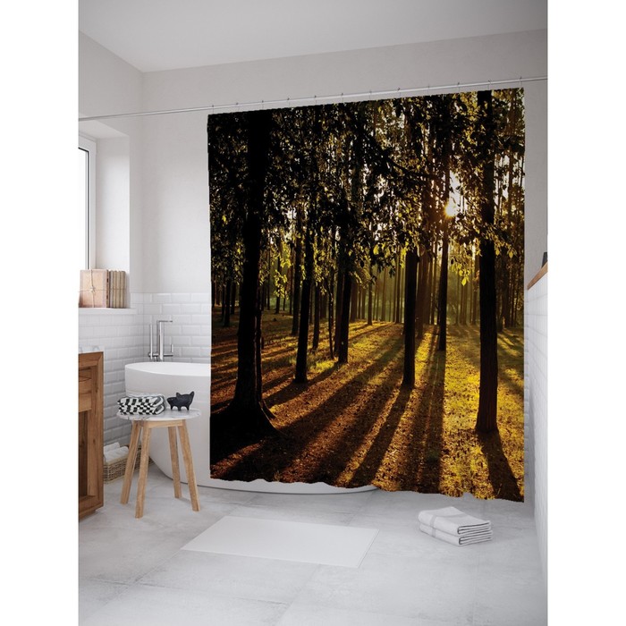 Фотоштора для ванной "Лентий лес", ш 180 х в 200 см, разноцветный