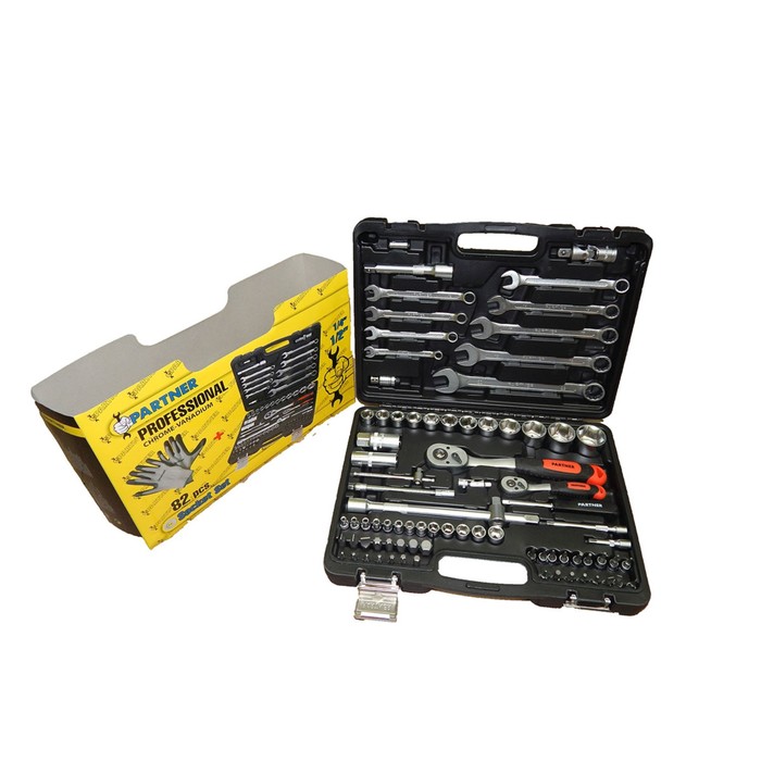 Набор инструмента Partner PA-4082, 1/4", 1/2", головки 6-гр. 4-32 мм, 82 пр., кейс