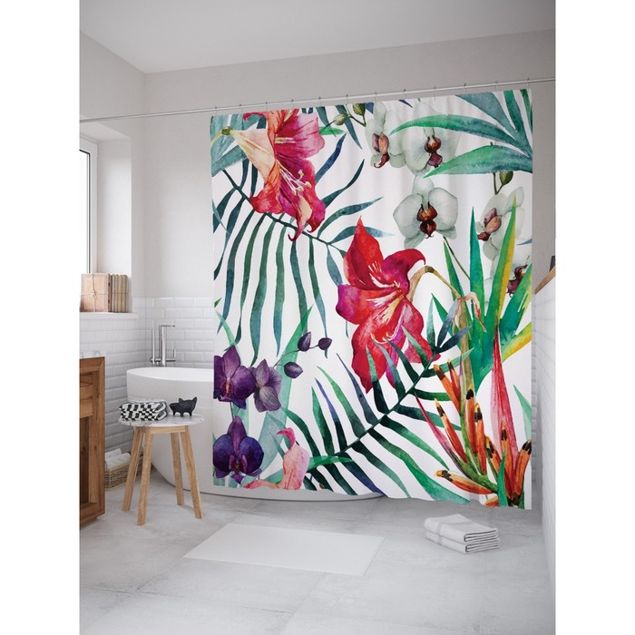 Фотоштора для ванной "Летний сад", ш 180 х в 200 см, разноцветный
