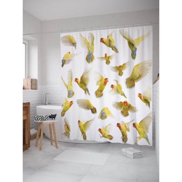 Фотоштора для ванной "Полет попугая", ш 180 х в 200 см, разноцветный
