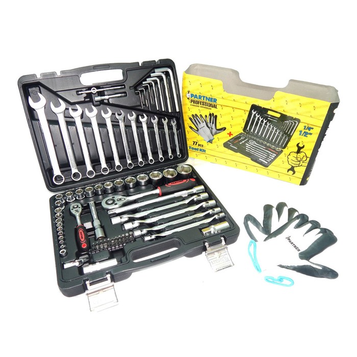 Набор инструмента Partner PA-4077(4076), 1/4", 1/2", головки 6-гр. 4-32 мм, 77 пр., кейс