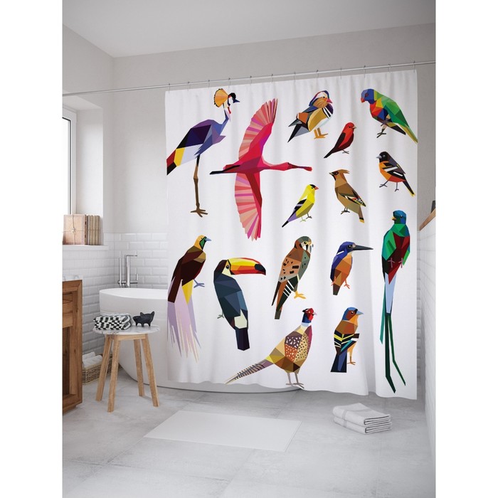 Фотоштора для ванной "Птицы", ш 180 х в 200 см, разноцветный