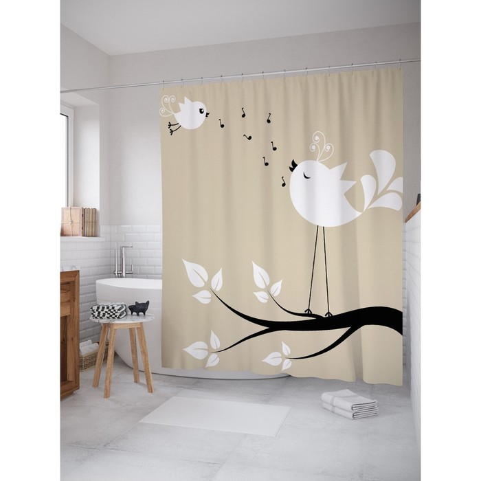 Фотоштора для ванной "Песни птиц", ш 180 х в 200 см, разноцветный