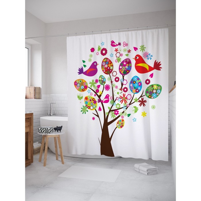 Фотоштора для ванной "Волшебное дерево", ш 180 х в 200 см, разноцветный