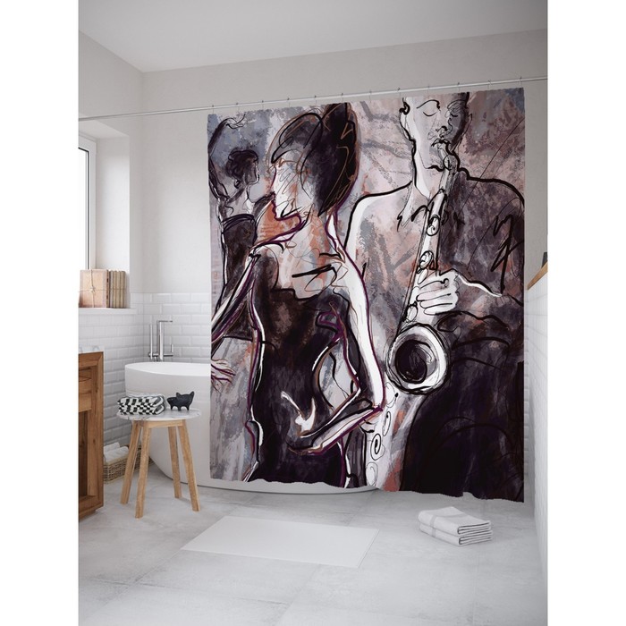 Фотоштора для ванной "Танец", ш 180 х в 200 см, разноцветный