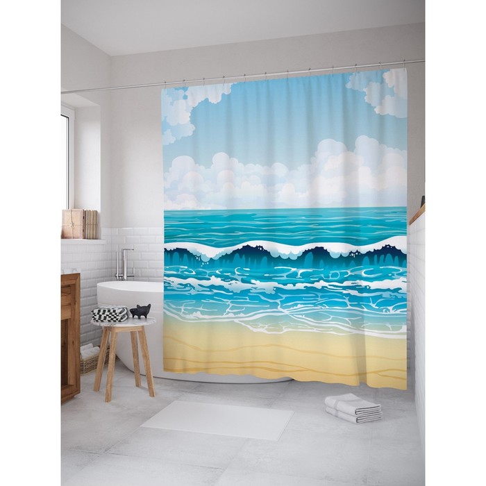 Фотоштора для ванной "Песок и море", ш 180 х в 200 см, разноцветный