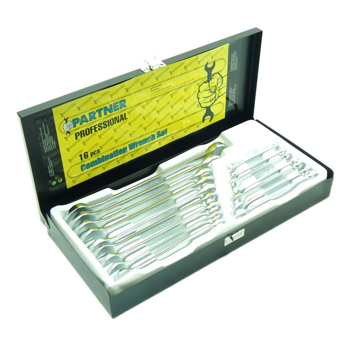Набор ключей комбинированных Partner PA-3016M, 6-19, 22, 24, 16 предметов, кейс