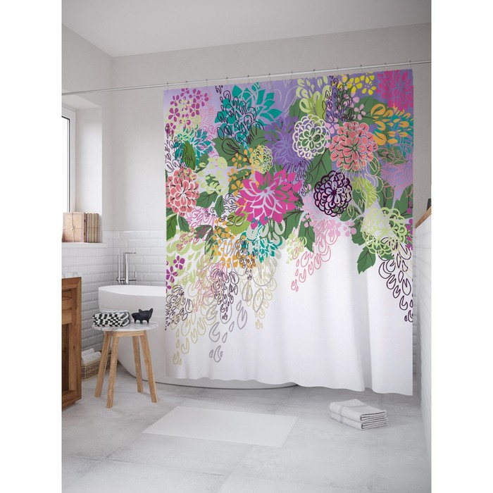 Фотоштора для ванной "Дивные цветы", ш 180 х в 200 см, разноцветный