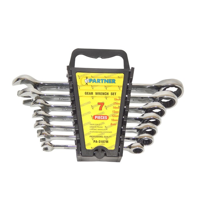 Набор ключей комбинированных Partner PA-3107M, трещоточных, 8-19 мм, 7 предметов