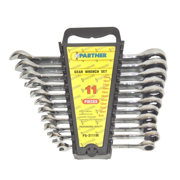 Набор ключей комбинированных Partner PA-3111M, трещоточных, 8-19 мм, 11 предметов