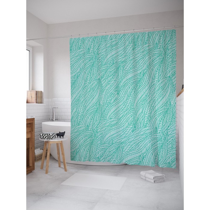 Фотоштора для ванной "Растительный орнамент", ш 180 х в 200 см, разноцветный