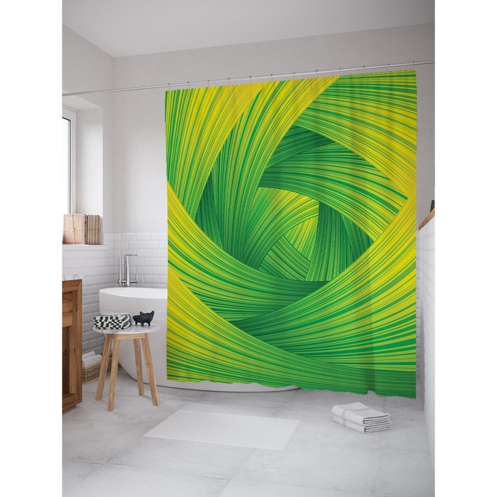 Фотоштора для ванной "Зеленая геометрия", ш 180 х в 200 см, разноцветный