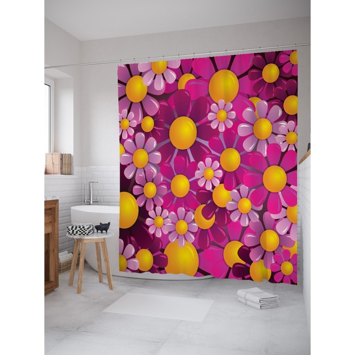 Фотоштора для ванной "Цветы", ш 180 х в 200 см, разноцветный