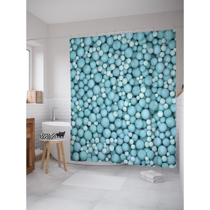 Фотоштора для ванной "Голубые камни", ш 180 х в 200 см, разноцветный