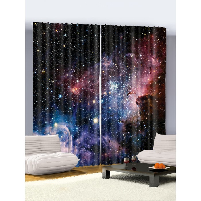 Комплект фотоштор "Космос", ш 145 х в 265 см - 2 шт, разноцветный