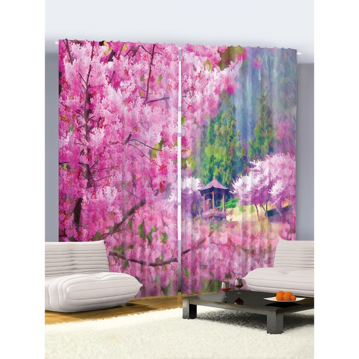 Комплект фотоштор "Цветущая сакура", 145 х 265 см - 2 шт, разноцветный