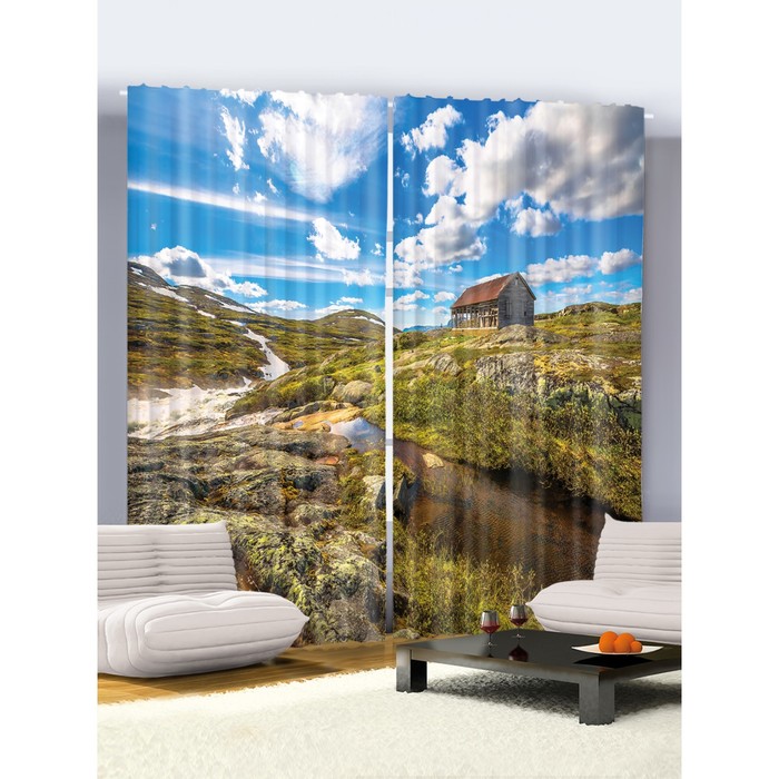 Комплект фотоштор "Горная равнина", 145 х 265 см - 2 шт, разноцветный