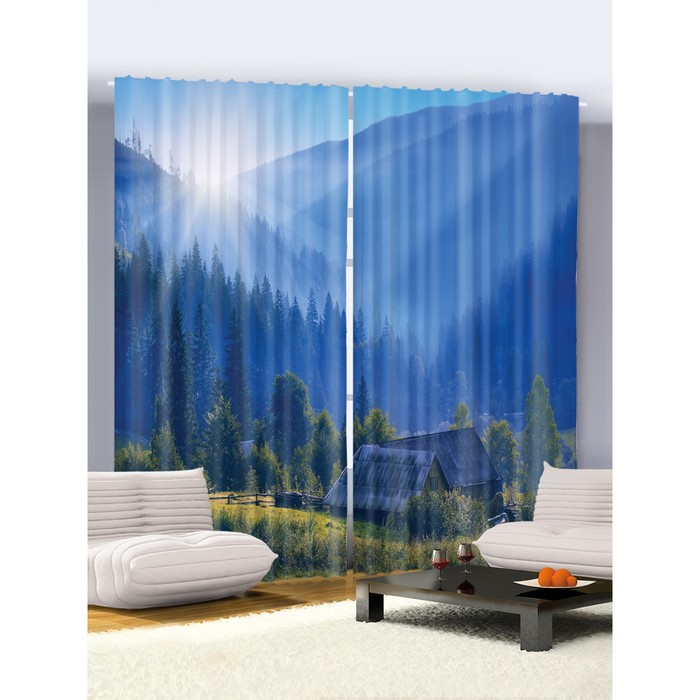 Комплект фотоштор "Утро в горах", 145 х 265 см - 2 шт, разноцветный