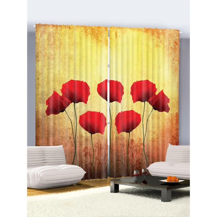 Комплект фотоштор "Маки", 145 х 265 см - 2 шт, разноцветный