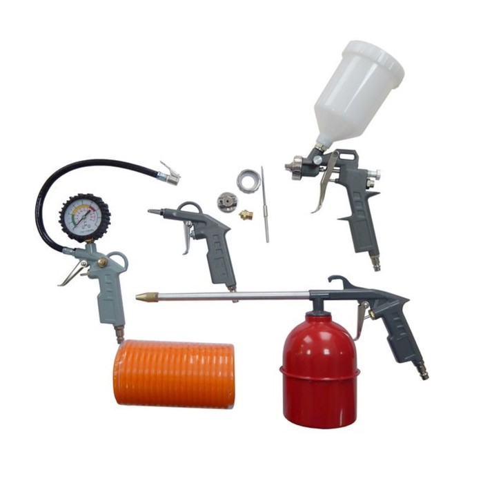 Набор пневмоинструмента Partner 8031K5-G, краскопульт сопло 1.5/2 мм, шланг 5 м, 5 пр.