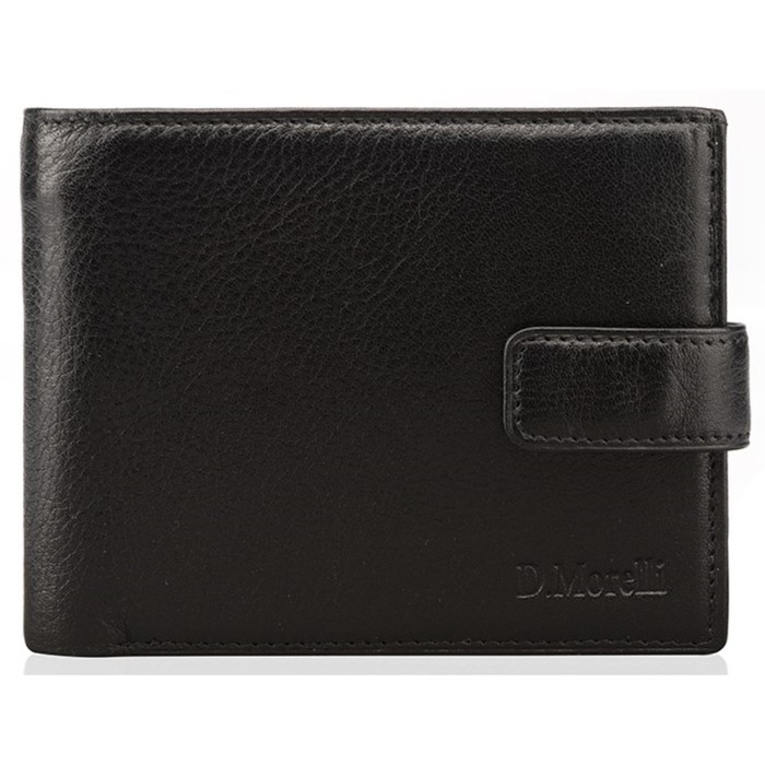 Портмоне мужское на кнопке, 6 отделения, натуральная кожа, цвет чёрный
