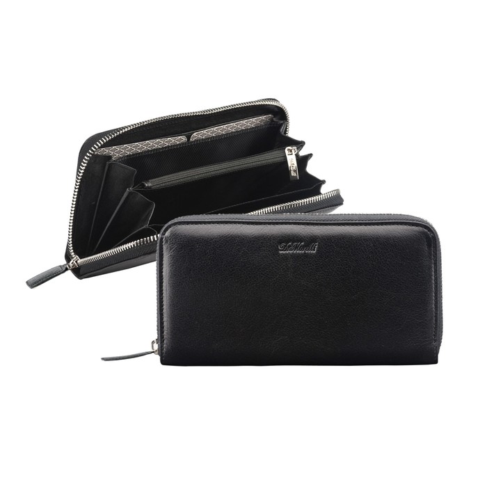 Портмоне мужское на молнии, 7 отделений, натуральная кожа, цвет чёрный