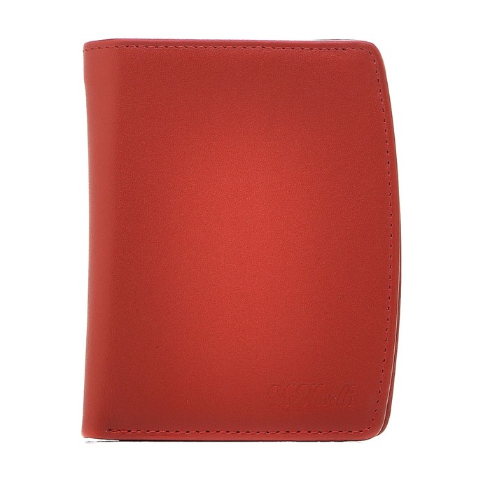 Портмоне женское на кнопке, 2 отдела, натуральная кожа, цвет красный