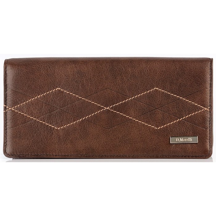 Портмоне мужское для купюр на кнопке, 3 отделения, натуральная кожа, цвет коричневый