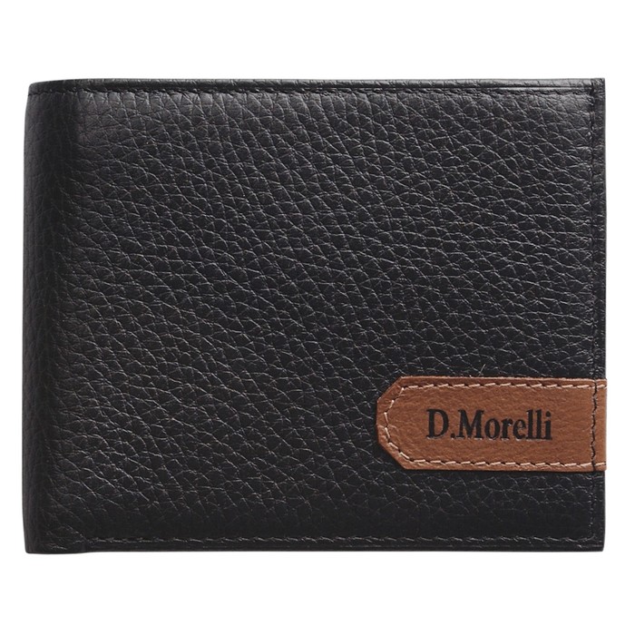 Портмоне мужское на кнопке, 4 отделения, натуральная кожа, цвет чёрный