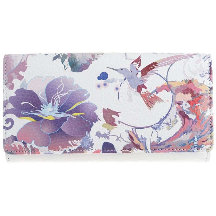 Портмоне женское на кнопке, 5 отделов, натуральная кожа, цвет белый