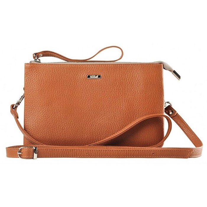 Сумка-клатч на молнии, 3 отделения на молнии, натуральная кожа, цвет рыжий