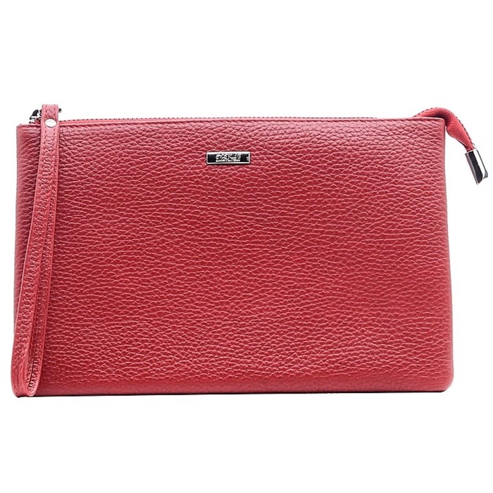 Сумка-клатч на молнии, 3 отделения на молнии, натуральная кожа, цвет красный