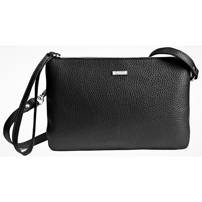 Сумка-клатч на молнии, 3 отделения на молнии, натуральная кожа, цвет чёрный