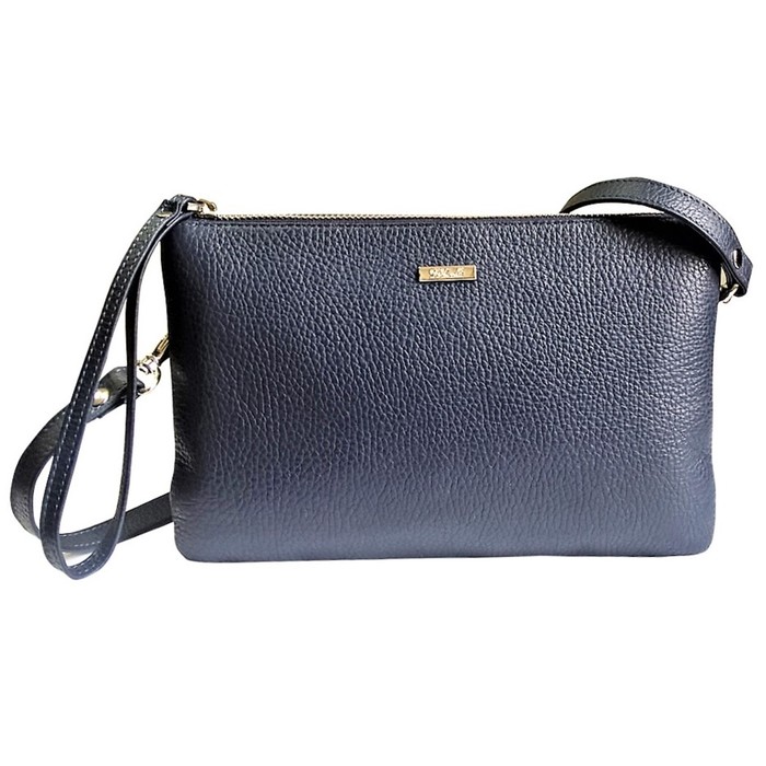 Сумка-клатч на молнии, 3 отделения на молнии, натуральная кожа, цвет синий