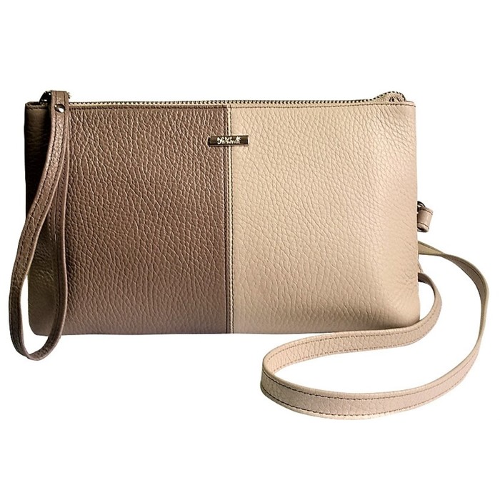 Сумка-клатч на молнии, 3 отделения на молнии, натуральная кожа, цвет бежевый