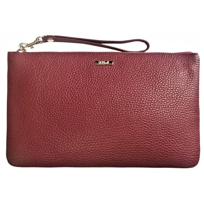 Сумка-клатч на молнии, 3 отделения на молнии, натуральная кожа, цвет бордовый