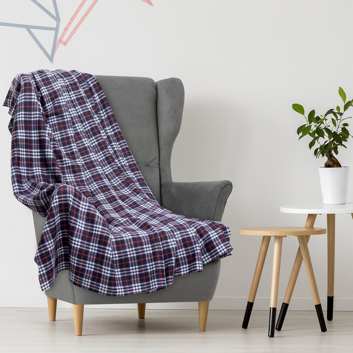 Плед "Экономь и Я" Синяя клетка (вид 2) 150х180 см, пл. 150 г/м², 100% п/э