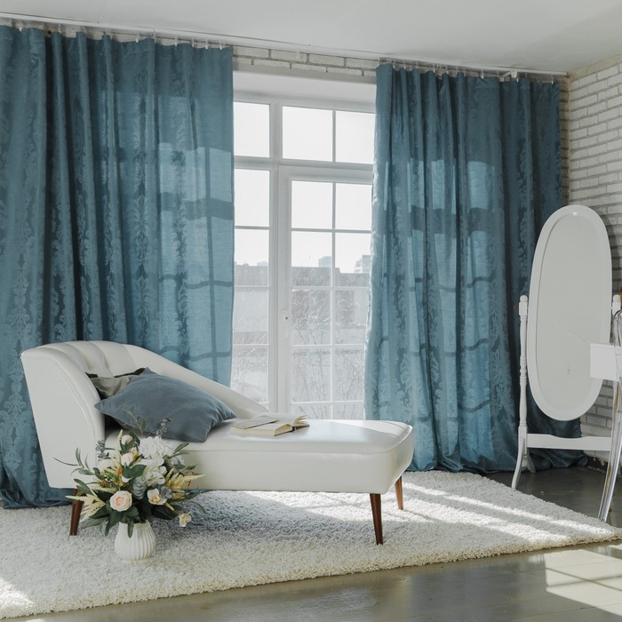 Штора портьерная "Этель" 220х280 см Дамаск TEAL, 100% п/э