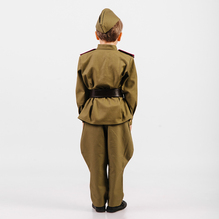 Костюм пехотинца для мальчика, гимнастерка, галифе, ремень, пилотка, рост 98 см
