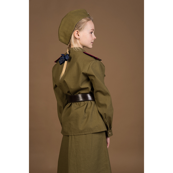 Костюм пехотинца для девочки, гимнастерка, юбочка, ремень, пилотка, рост 122 см