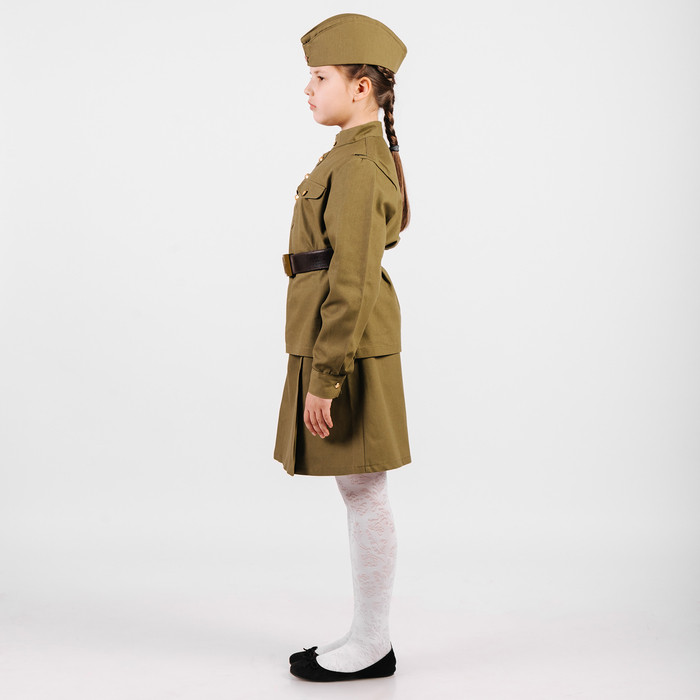 Костюм пехотинца для девочки, эконом, гимнастерка, юбочка, пилотка, ремень, рост 92 см