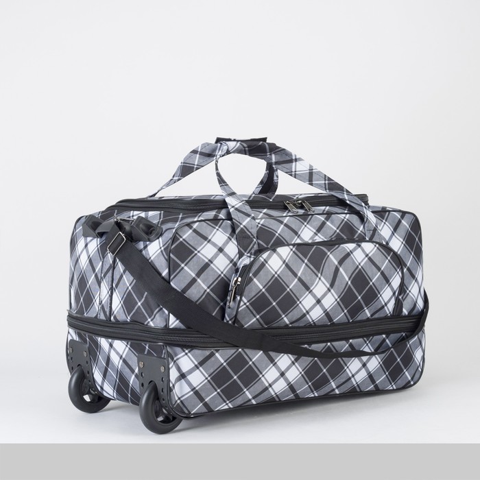 Сумка дорожная на колёсах «Ромбы», с расширением, 1 отдел, 1 наружный карман, цвет чёрный/серый