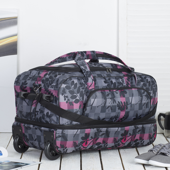 Сумка дорожная на колёсах «Рябина», с расширением, 1 отдел, наружный карман, цвет серый