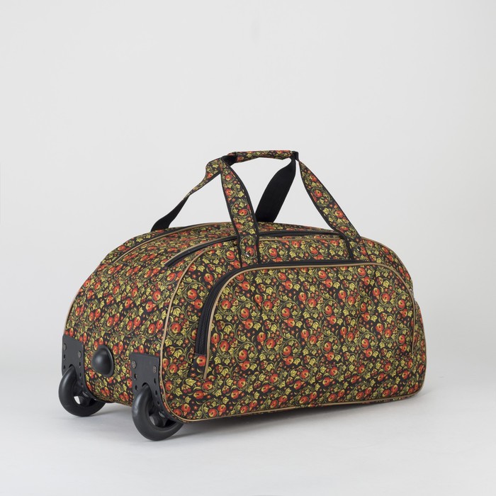 Сумка дорожная на колесах "Хохлома", 1 отдел, наружный карман, цвет жёлтый