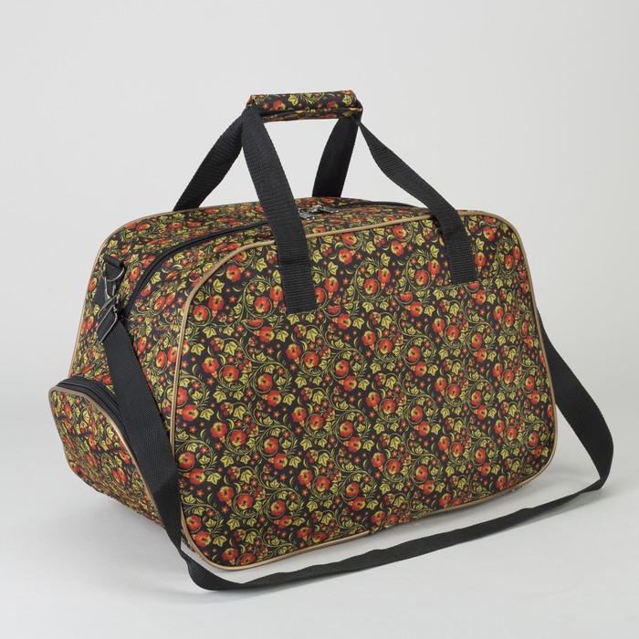 Сумка дорожная, 1 отдел, 2 наружных кармана, длинный ремень, хохлома/жёлтый