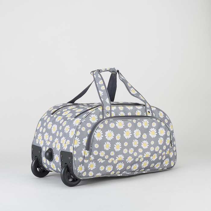 Сумка дорожная на колёсах «Ромашки», 1 отдел, 1 наружный карман, цвет серый