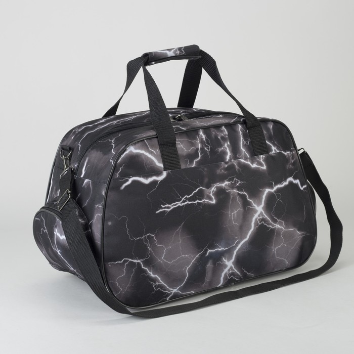 Сумка дорожная на молнии "Гроза", 1 отдел, 2 наружных кармана, длинный ремень, цвет чёрный