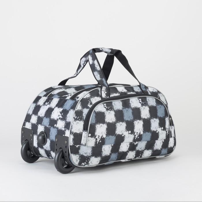 Сумка дорожная на колёсах «Клетка», 1 отдел, 1 наружный карман, черно-серый